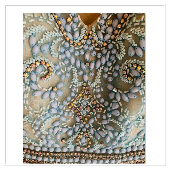 Cassandra Stone Evening Gown Beaded Jewel Bodice Pleated Long Dress Blue Size 4 - Picture 5 of 15